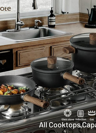 CAROTE Nonstick Pots and Pans, Induction Cookware Set Kitchen Cooking Sets, Non Stick w/Frying Pan (PFOS, PFOA Free), Black, 16pcs