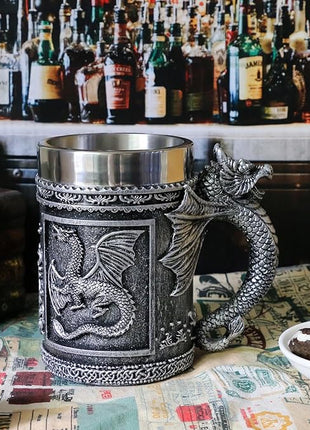 alikiki Dungeons and Dragons Coffee Mug Large - GOT D&D Gaming Beer Mugs Gifts for Men - 21oz Stainless Steel Drinking Tankard Coffee Cup Dragon Gift for Lovers Collector Party Decoration