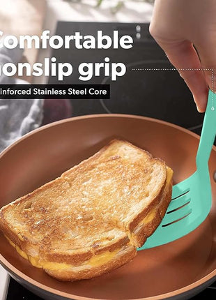 New DI ORO Silicone Turner Spatula Set - Kitchen Spatulas for Nonstick Cookware - Cooking Utensils for Flipping Eggs & Pancakes - 600°F Heat-Resistant BPA Free Turners - Dishwasher Safe (4pc, Mint)