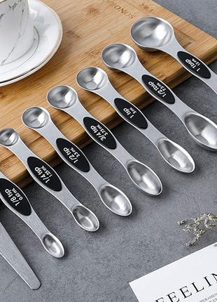 Magnetic Measuring Spoons Set of 8 Stainless Steel Stackable Dual Sided Nesting Teaspoons and Tablespoons for Measuring Dry and Liquid Ingredients