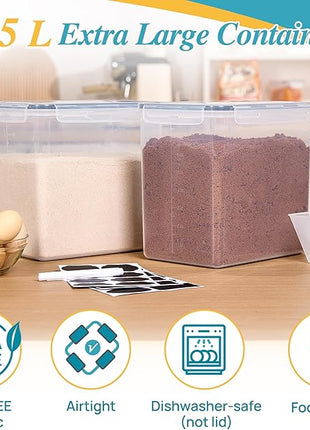 Vtopmart 8.5L 2 Pack Extra Large Flour Sugar Storage Containers for 20lbs flour, Airtight Kitchen Pantry Organization Canisters with Lids for Bulk food, Rice, Baking Supplies, BPA Free, Black