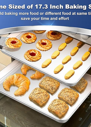 P&P CHEF 17.3 Inch Baking Cookie Sheet, Oven Pan Tray Stainless Steel Sheet Pan for Kitchen, Oven Bakeware for Multi Uses, Shiny Look & Dishwasher Safe, Healthy & Heavy Duty, 2Pcs