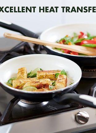 GreenPan Rio Healthy Ceramic Nonstick 8" Frying Pan Skillet, Soft Grip Handle, Breaktfast Meal Set, PFAS-Free, Dishwasher Safe, Oven Safe, Black