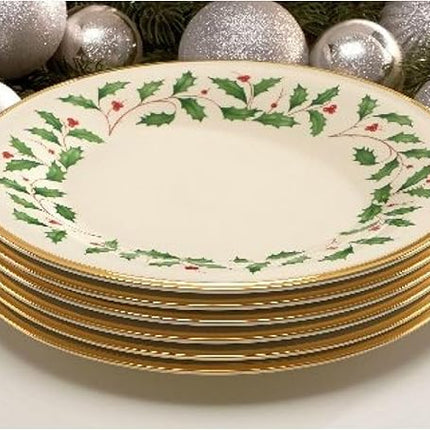 Lenox Holiday 6-Piece Dinner Plates Dinnerware Set, Service For 6, Porcelain, Dishwasher Safe, Round Plates Set, Holiday Red & Green, Perfect for Gatherings, Christmas Dinnerware (Ivory, 6 Piece)