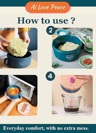 AI LOVE PEACE Ramen Bowl, 40 oz Microwaveable Noodle Cooker for Ramen, Pho, Soup, and Pasta, Dishwasher Safe and Portable, Ideal for Home, Office, Dorm, or Gift (Orange)