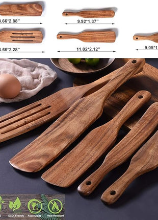 Spurtle Set,Wooden Spurtle Set of 5,Wooden Spoons for Cooking, Natural Teak Wooden Spatula for Cooking, Stirring, Mixing, Serving,Spurtles Kitchen Tools As Seen On Tv, Sourdough Starter Spatula