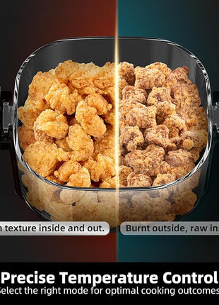 5-in-1 Portable Glass Air Fryer - 4QT & 6-Cup Non-Toxic Glass Containers with Lids, Silicone Mat, 1500W Small Air Fryer, 90% Less Oil, Dishwasher/Freezer Safe for Single Servings, Family Meals