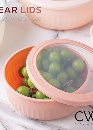 COOK WITH COLOR Prep Bowls with Lids- 12 Piece Nesting Plastic Small Mixing Bowl Set with Lids (Multi Colored), Grey/Pink
