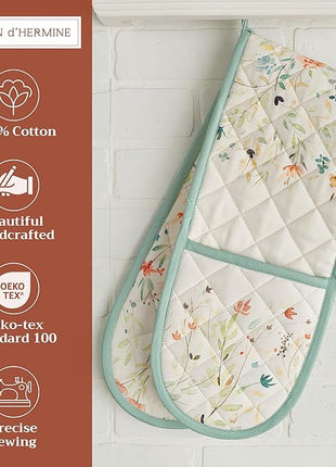 Maison d' Hermine Double Oven Mitts 100% Cotton 7"x35" Double Oven Mitt Heat Resistant BBQ Cooking Gloves with Loop, Baking, Grilling, Home, Kitchen, Handling Hot Pans Spring Summer (Colmar)