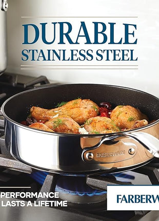 Farberware Millennium Stainless Steel Nonstick Cookware Set, 10-Piece Pot and Pan Set, Stainless Steel