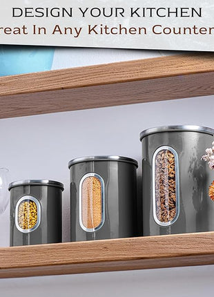 Moss & Stone 3-Piece Gray Canisters Sets For The Kitchen, Airtight Canister Set With See Through Window, Storage Jars for Coffee Container, Tea Organizer & Sugar Canister, Gray Kitchen Canisters