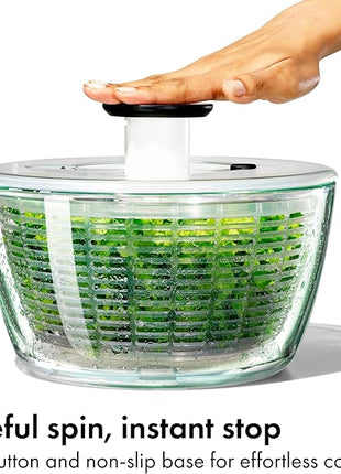OXO Good Grips Glass Salad Spinner - Large 6.22-Qt Lettuce & Fruit Washer, Borosilicate Glass Bowl, BPA-Free, Easy Pump