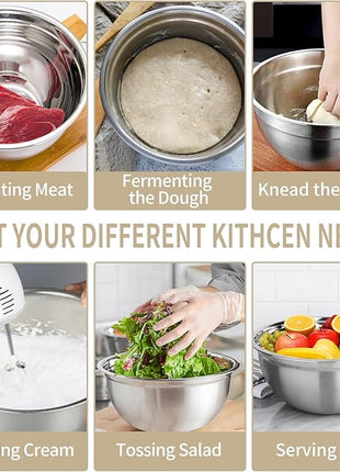 Mixing Bowls Set, 27PCS Khaki Mixing Bowls With Lids Set Stainless Steel Kitchen Large Nesting Metal Bowl 7QT to 1.5QT, Measuring Cups and Spoons for Prepping Cooking Serving