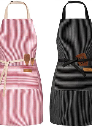 2 Pack Adjustable Bib Apron with 2 Pockets Chef Cooking Kitchen Restaurant Aprons for Women Men