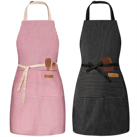2 Pack Adjustable Bib Apron with 2 Pockets Chef Cooking Kitchen Restaurant Aprons for Women Men