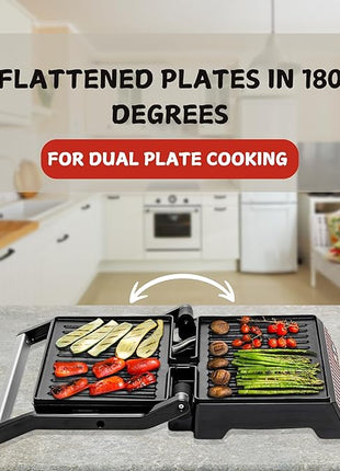 OVENTE Electric Indoor Panini Press Grill and Sandwich Maker with Non-Stick Coated Plates, Cool-Touch Handle and Removable Drip Tray, Opens 180 Degrees to Fit Any Type or Size of Food, Red GP0540R