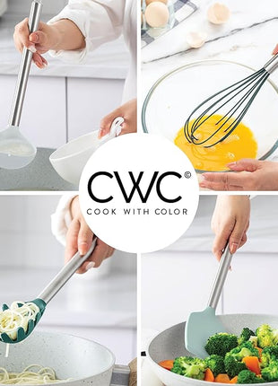COOK WITH COLOR Silicone Cooking Utensils, Kitchen Utensil Set, Easy to Clean Silicone Kitchen Utensils, Cooking Utensils for Nonstick Cookware, Kitchen Gadgets Set, 10 Pieces, Teal