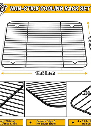 P&P CHEF Cooling Baking Rack Pack of 2, Stainless Steel Cooling Racks for Cooking Baking Roasting Grilling Drying, Dense Wires & Smooth Edge, Easy to clean, Black,11.6" x 9"