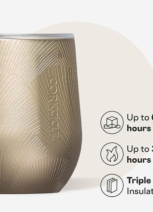 Corkcicle Stemless Wine Tumbler - Keeps Drinks Cold for 6 Hours - Triple-Insulated Stainless Steel - Non-Slip Base - Summer Drinkware Gift - Keeps Drinks Ice Cold - 12 oz - Champagne Dreams