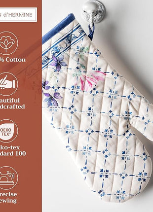 Maison d' Hermine Oven Gloves 100% Cotton Oven Mitt 7" x 13" with Loop Heat Resistant, BBQ, Cooking Gloves, Baking, Grilling, Kitchen, Handling Hot Pans Spring/Summer (Pack of 1, Faience)