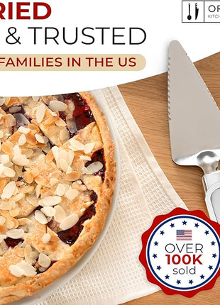 Orblue Pie Server, Essential Kitchen Tool, Serrated on Both Sides, Great for Right or Left Handed Chef, Stainless Steel Flatware , Cake Cutter,White