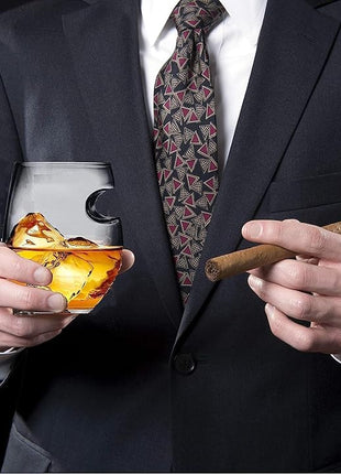 Whiskey Glasses set of 2 - Crystal Old Fashioned Rock Glass Scotch Bourbon and Spirits 10 Ounce Liqueur Tumbler with Side Rest