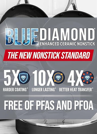 Blue Diamond Frying Pan 8” Skillet, Diamond Infused Healthy Ceramic Nonstick, PFAS and PFOA-Free, Dishwasher and Oven Safe, Even Heating, Metal Utensil Safe, Warp Control Base, Grey