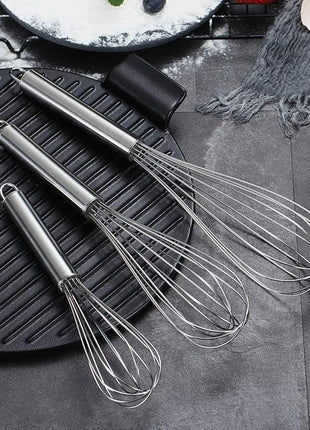 Berglander Whisk Set Pack of 3, Stainless Steel Whisks for Cooking 8",10",12", Wire Ballon Wisk (Silver)