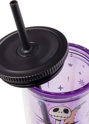 Silver Buffalo Disney Nightmare Before Christmas “Forever and Always” Spill Resistant Plastic Tumbler Featuring Jack Skellington and Sally, 20 Ounces