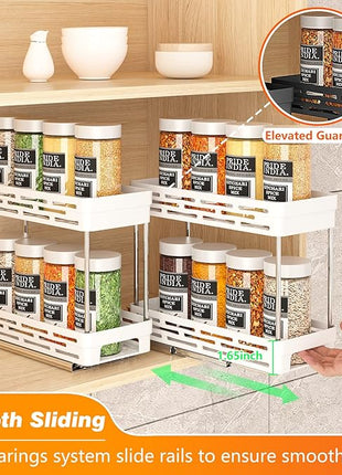 Pull Out Spice Rack Organizer for Cabinet, 3 Packs Slide Out Spice Racks Organizer, Spice Cabinet Organizers, Cabinet Size Need:12'' Highx11'' Deepx5'' Wide,Each Tier Hold 10 Spice Jar - 2 Tier, White
