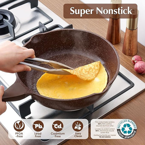 SENSARTE Nonstick Deep Frying Pan Skillet, 12-inch Saute Pan with Lid, Stay-Cool Handle, Healthy Cookware Cooking Pan with Cover, Induction Compatible (Toffee Brown)