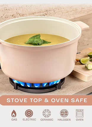 Gotham Steel 5 Qt Lightweight Ceramic Dutch Oven Pot with Lid, Nonstick Sourdough Dutch Oven for Bread Baking, 10 in 1 Stock Pot Ovens for Pasta, Spaghetti, Bread and More, Pots for Cooking