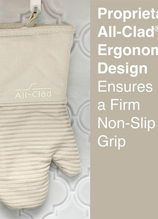 All-Clad Silicone Oven Mitts: Heat Resistant up to 500 Degrees - 100% Cotton & Silicone, 14"x7" Oven Mitt for Kitchen and Barbeque, 2-Pack, Almond