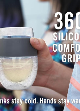 HOST Freeze Wine Glasses with Lids, Insulated Cooling Cups with Freezing Gel, Wine Tumbler Gifts for Women, Freezable Tumblers for Cocktails, Outdoor Party, and Home Bar Gifts, 8.5 oz Set of 2, Gray