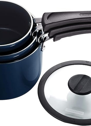 Tramontina Aluminum Non Stick 6-Piece Nesting Sauce Pan Set with Lids - Naval, Kitchen Nonstick Cookware Set, Dishwasher and Oven Safe