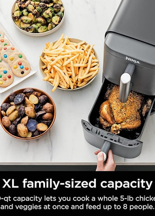 Ninja Air Fryer, 10QT DoubleStack XL 2-Basket, Compact Design, Cooks 5lb Whole Chicken, Feeds Up to 8 People, 6-in-1 Air Fryer, Roast, Bake & More, Easy to Clean, Dishwasher Safe Parts, Grey, SL401