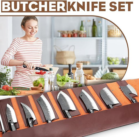 Golden Bird Butcher Knife Set - 13pcs Chef Knife Set Hand Forged Knives for Kitchen, Sharp Japanese Knives Sets for Meat Cutting, Camping, BBQ, Christmas Gifts for Men Women