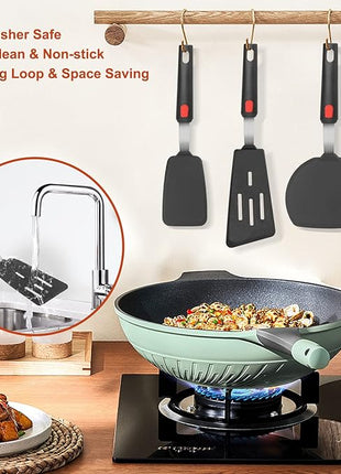 Hotec Silicone Spatula Turner for Nonstick Cookware, Cooking Spatulas 600°F Heat Resistant Large Flexible Rubber Spatula Set of 3, Kitchen Utensils for Flipping Eggs, Burgers, Pancakes, Crepes