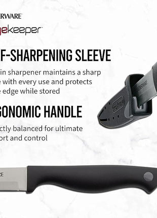 Farberware Edgekeeper 4.5-Inch Fine Edge Utility Knife with Self-Sharpening Blade Cover, High Carbon-Stainless Steel Kitchen Knife with Ergonomic Handle, Razor-Sharp Knife, Black