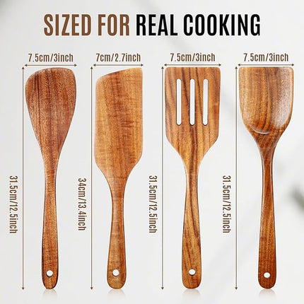 Wooden Spoons for Cooking, Excellent Wooden Kitchen Utensil Set (4pcs)
