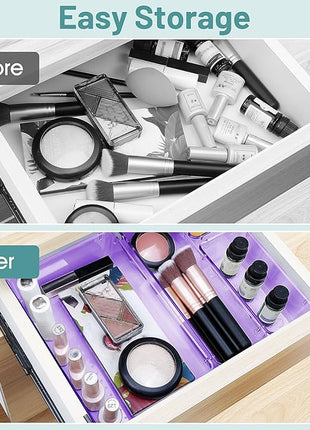 WOWBOX 25 PCS Plastic Drawer Organizer Set, Desk Drawer Divider Organizers and Storage Bins for Makeup, Jewelry, Gadgets for Kitchen, Bedroom, Bathroom, Office, Clear Purple