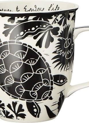 Karma Gifts 16 oz Black and White Boho Mug Sea Turtle - Cute Coffee and Tea Mug - Ceramic Coffee Mugs for Women and Men, 1 Count (Pack of 1)