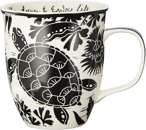 Karma Gifts 16 oz Black and White Boho Mug Sea Turtle - Cute Coffee and Tea Mug - Ceramic Coffee Mugs for Women and Men, 1 Count (Pack of 1)