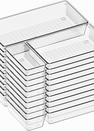 Criusia 30 Pack Large Clear Plastic Drawer Organizer Bins - Acrylic Kitchen Drawer Organization and Storage Dividers for Utensils Gadgets, Office Bathroom and Vanity Organizer for Makeup Accessoires
