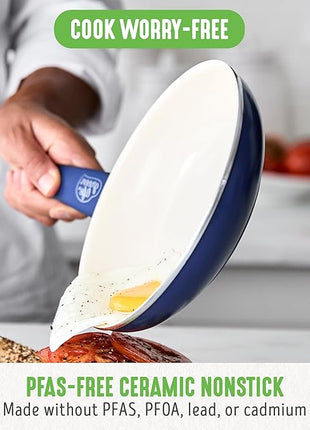 GreenLife 16 Piece Nonstick Cookware Set, Soft Grip Non-Toxic PFAS-Free Ceramic Pots & Pans, Dishwasher & Oven Safe, Frying, Sauce, Saute, Utensils, Glass Lids, Stay-Cool Handles, Wobble Free, Blue