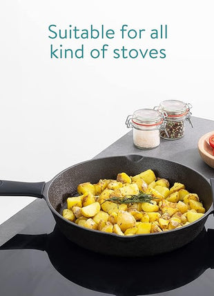 Navaris Cast Iron Skillet - 12 inch Cast Iron Pan - Seasoned Cookware for Frying, Cooking, Oven, Stove Top, Camping - Includes Silicone Handle Covers