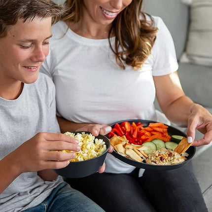 Grow Forward Premium Wheat Straw Plates and Bowls Sets - 8-Piece Wheat Straw Dinnerware Sets - Unbreakable & Reusable Microwave Safe Plastic Dinner Plates for Outdoors, RV, Camping Dishes - Midnight