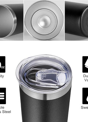 VEGOND Stainless Steel Skinny Tumbler, 20 oz Vacuum Insulated Tumbler with Lid and Straw, Double Wall Coffee Cup, Travel Mug for Cold Hot Drinks, Black 1 Pack