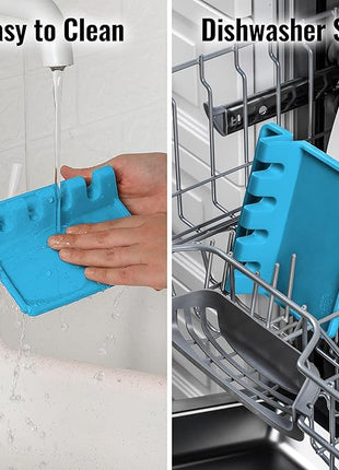 Zulay Kitchen Silicone Utensil Rest with Drip Pad for Multiple Utensils - BPA-Free, Heat-Resistant Spoon Rest & Spoon Holder for Stove Top - Kitchen Utensil Holder for Ladles & Tongs - Blue