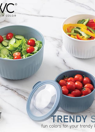 COOK WITH COLOR Prep Bowls with Lids- Wide and Deep Nesting Plastic Small Mixing Bowl Set with Lids, 8 Piece Set - Deep Bowls, Blue/Grey